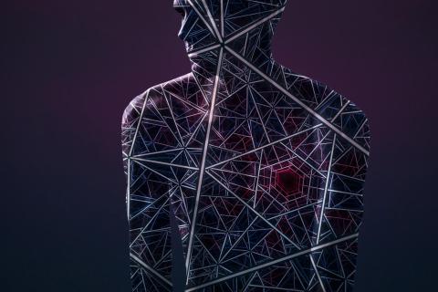 A body made from wires on purple