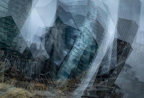 Blue city scape with movement